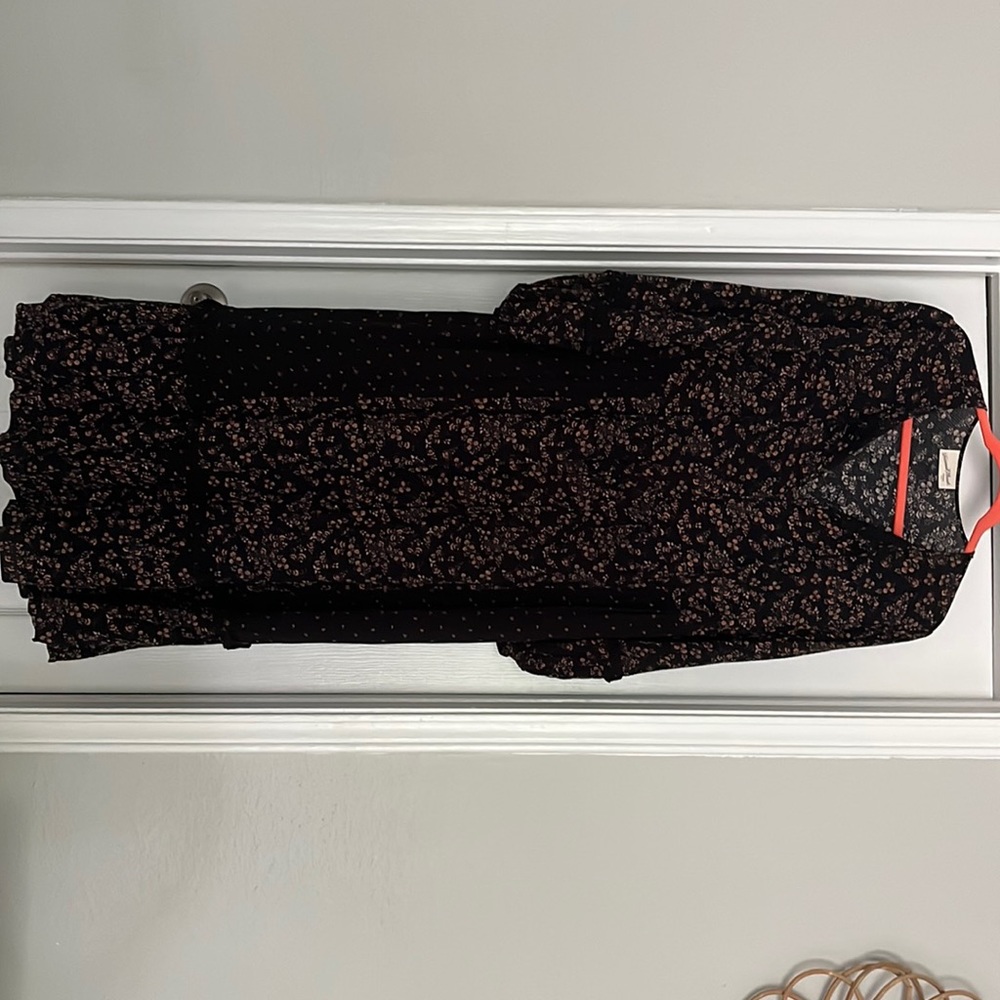 Size large multi floral print ruffle trim maxi dress